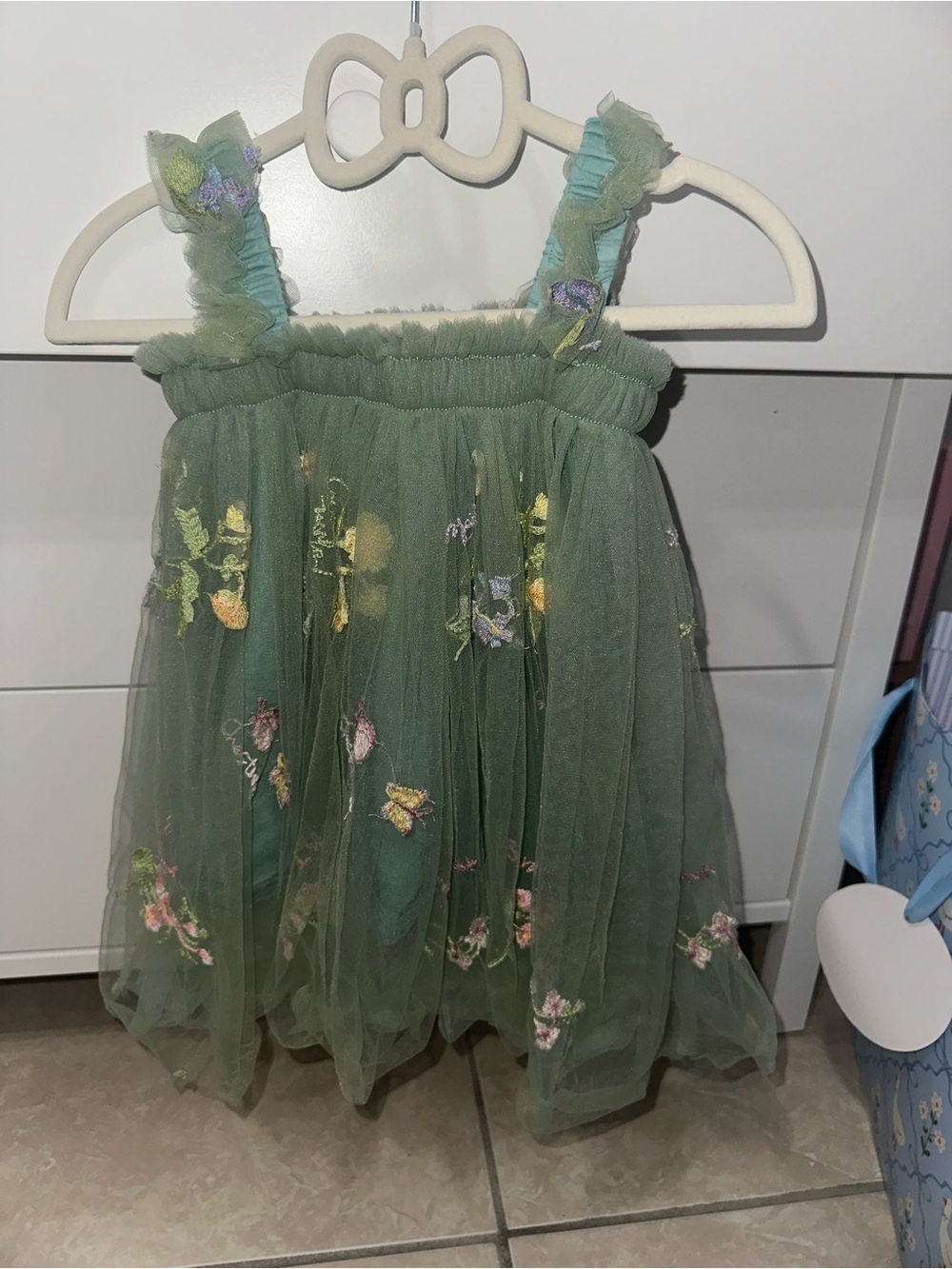 Green Tulle Floral Embroidered Dress